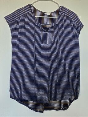 Caslon Striped Navy Tie-Neck Cap Sleeve Top - Navy